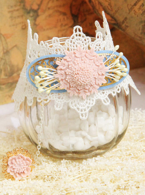 Elegant White Lace Pink Floral Lady Lolita Wrist Strap