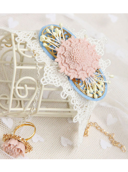 Elegant White Lace Pink Floral Lady Lolita Wrist Strap