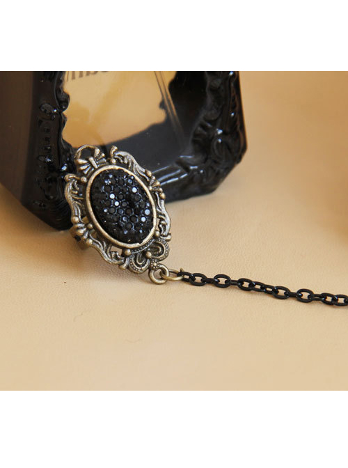 Black Lace Floral Girls Lolita Wrist Strap And Ring Suit