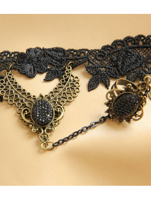 Gothic Black Lace Handmade Lolita Wrist Strap And Ring Suit