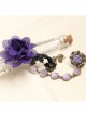 Retro Black Lace Purple Flower Lolita Bracelet And Ring Set