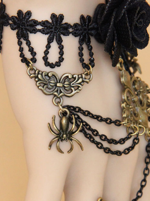 Gothic Black Spider Lace Lolita Bracelet And Ring Set