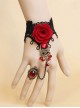 Concise Black Lace Red Flower Lolita Wrist Strap And Ring