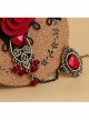 Concise Black Lace Red Flower Lolita Wrist Strap And Ring