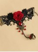 Concise Black Lace Red Flower Lolita Wrist Strap And Ring