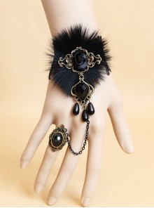 Dance Party Black Pearl Lace Pearl Lolita Wrist Strap And Ring