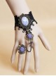 Black Lace Purple Gem And Flower Lolita Wrist Strap And Ring