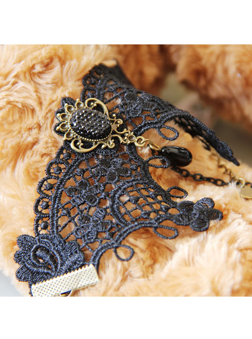 Retro Black Lace Chain Little Girls Lolita Wrist Strap And Ring