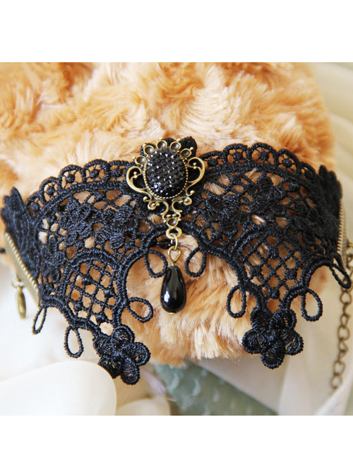 Retro Black Lace Chain Little Girls Lolita Wrist Strap And Ring