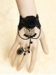Fashion Black Vintage Rose Flower Crystal Lolita Wrist Strap And Ring