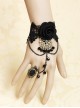 Fashion Black Vintage Rose Flower Crystal Lolita Wrist Strap And Ring