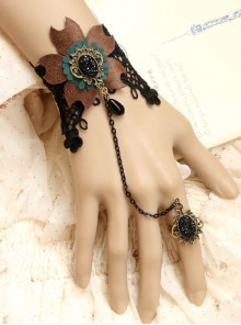 Concise Black Lace Fashion Lady Lolita Wrist Strap And Ring Set