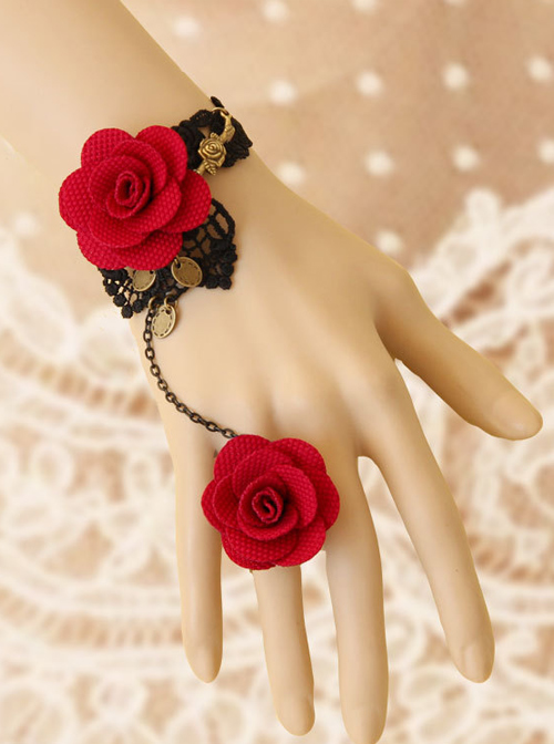 Gorgeous Lace Floral Lady Lolita Bracelet And Ring Set