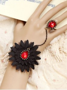 Black Lace Fashion Girls Lolita Bracelet And Ring Set