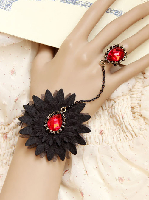 Black Lace Fashion Girls Lolita Bracelet And Ring Set