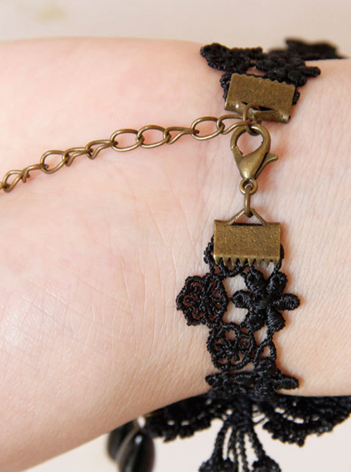 Concise Black Lace Girls Lolita Bracelet And Ring Set