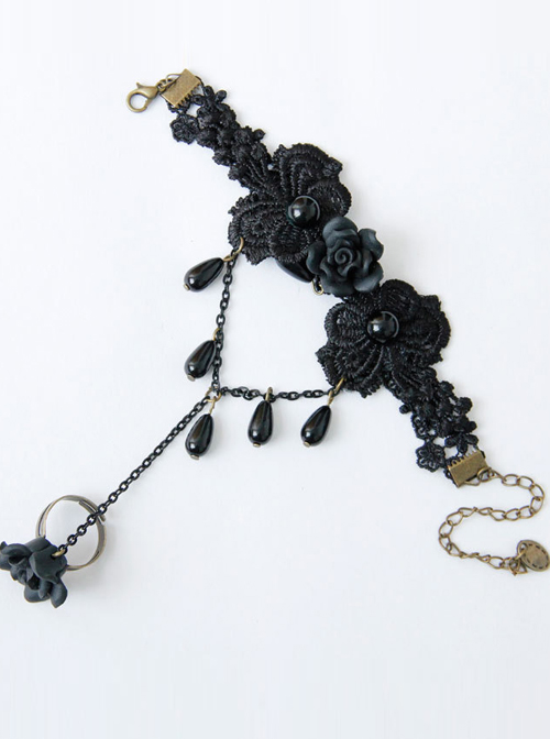 Concise Black Lace Girls Lolita Bracelet And Ring Set