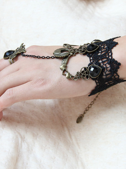 Black Lace Retro Punk Lolita Bracelet And Ring Set