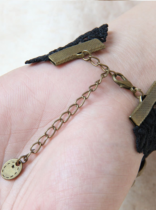 Black Lace Retro Punk Lolita Bracelet And Ring Set