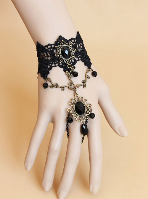 Gothic Retro Black Lolita Wrist Strap And Ring