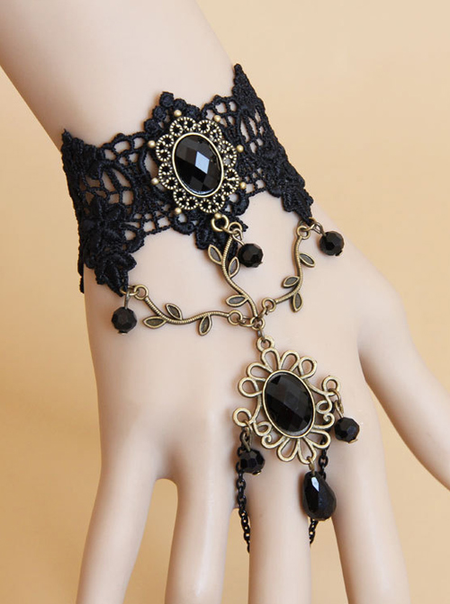 Gothic Retro Black Lolita Wrist Strap And Ring