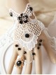 White Lace Black Bead Pendant Lolita Wrist Strap And Ring Set