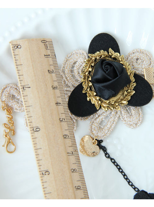 Gothic Black Flowers Lolita Wrist Strap And Ring Set