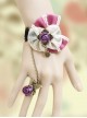 Purple Bowknot And Rose Lolita Wrist Strap And Ring Set