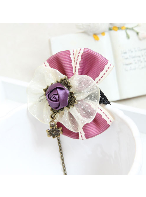 Purple Bowknot And Rose Lolita Wrist Strap And Ring Set