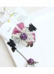 Purple Bowknot And Rose Lolita Wrist Strap And Ring Set