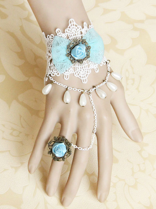 Bridal Retro Rose Lady Lolita Wrist Strap And Ring Set