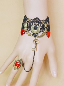 Vintage Black Lace Alloy Heart Shape Lolita Bracelet And Ring