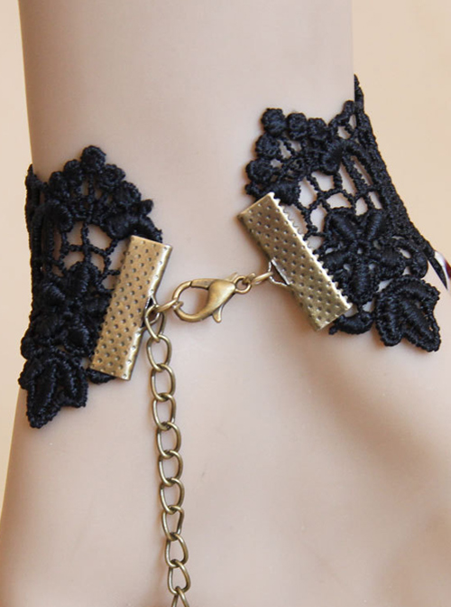 Vintage Black Lace Alloy Heart Shape Lolita Bracelet And Ring