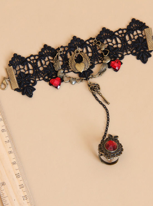 Vintage Black Lace Alloy Heart Shape Lolita Bracelet And Ring