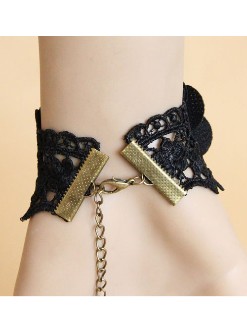 Gothic Black Lace Lady Lolita Wrist Strap And Ring