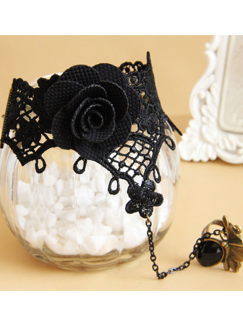Gothic Black Lace Lady Lolita Wrist Strap And Ring