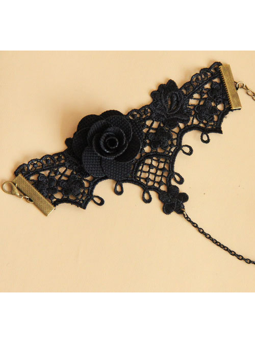 Gothic Black Lace Lady Lolita Wrist Strap And Ring