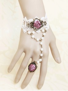 Cute Pink Rose Special Girls Lolita Wrist Strap And Ring