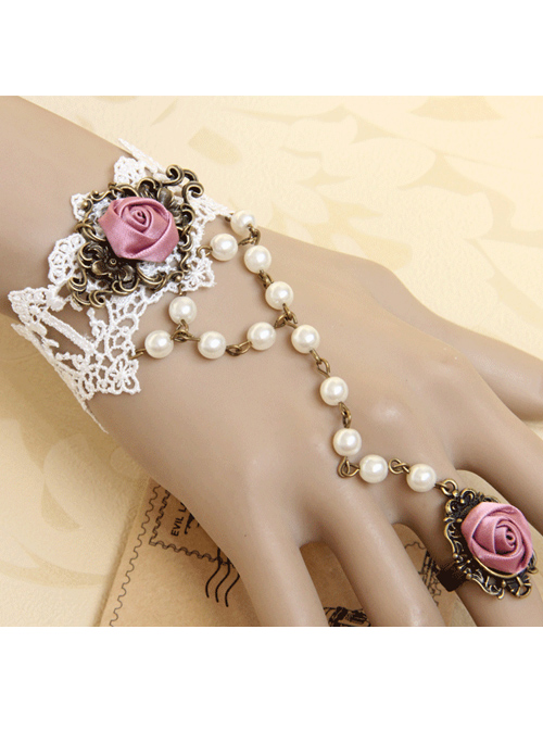 Cute Pink Rose Special Girls Lolita Wrist Strap And Ring