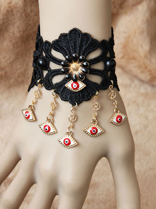 Black Lace Eyes Pendants Lolita Wrist Strap