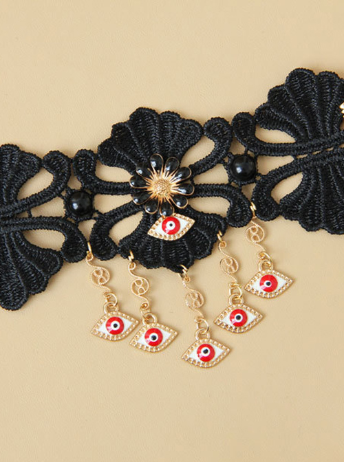 Black Lace Eyes Pendants Lolita Wrist Strap