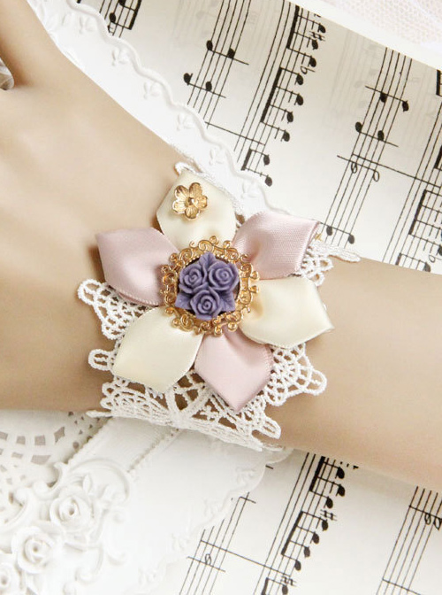 White Lace Cloth Flower Girls Lolita Wrist Strap