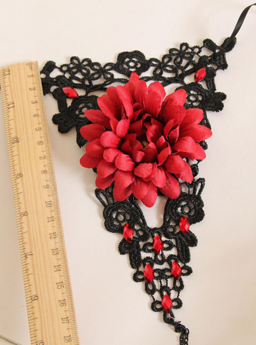 Black Lace Red Flower Girls Lolita Wrist Strap