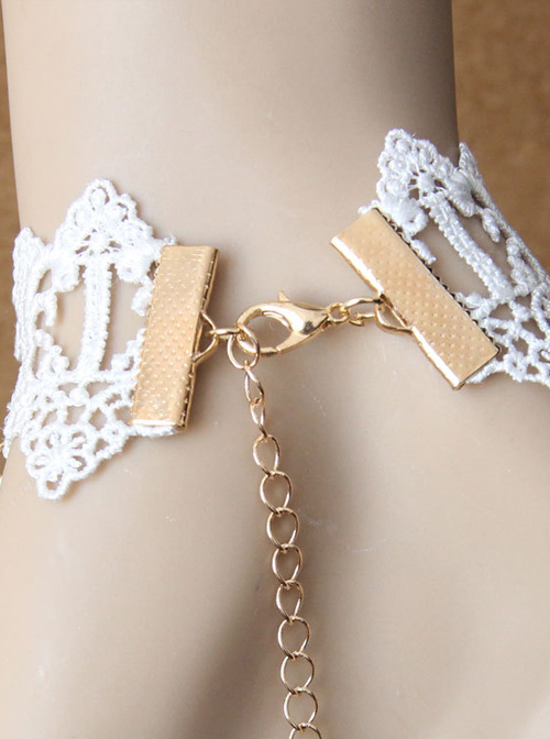 Palace Style Crucifix Pendant White Lace Lolita Wrist Strap And Ring Set