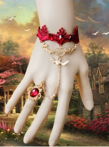 Red Lace Halloween Christmas Gothic Lolita Bracelet And Ring