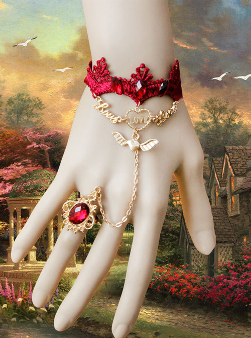 Red Lace Halloween Christmas Gothic Lolita Bracelet And Ring
