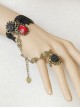 Black Lace Palace Style Gothic Lolita Wrist Strap And Ring Set