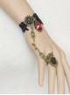 Black Lace Palace Style Gothic Lolita Wrist Strap And Ring Set