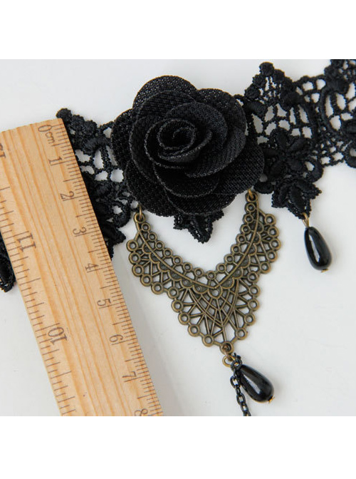 Baroque Court Style Black Flower Pearl Lace Lolita Bracelet And Ring Set