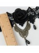 Baroque Court Style Black Flower Pearl Lace Lolita Bracelet And Ring Set
